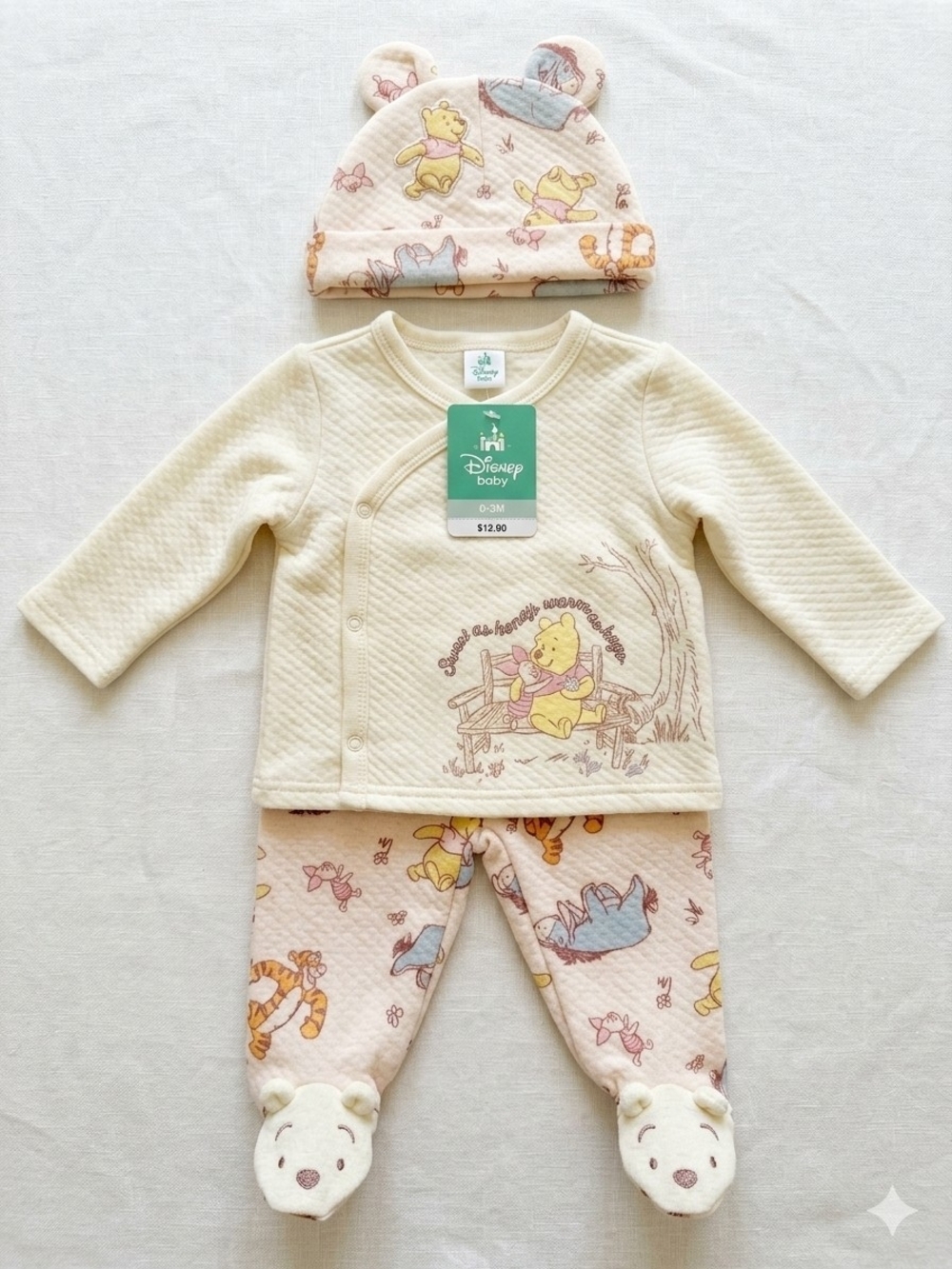 Disney Cream and Pink Winnie the Pooh Quilted 3-Piece Pajama Set